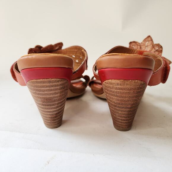 L'Artiste Spring Step Toucy Orange Floral Sandals EU 37 US 6.5-7 Stacked Heel - Picture 6 of 7